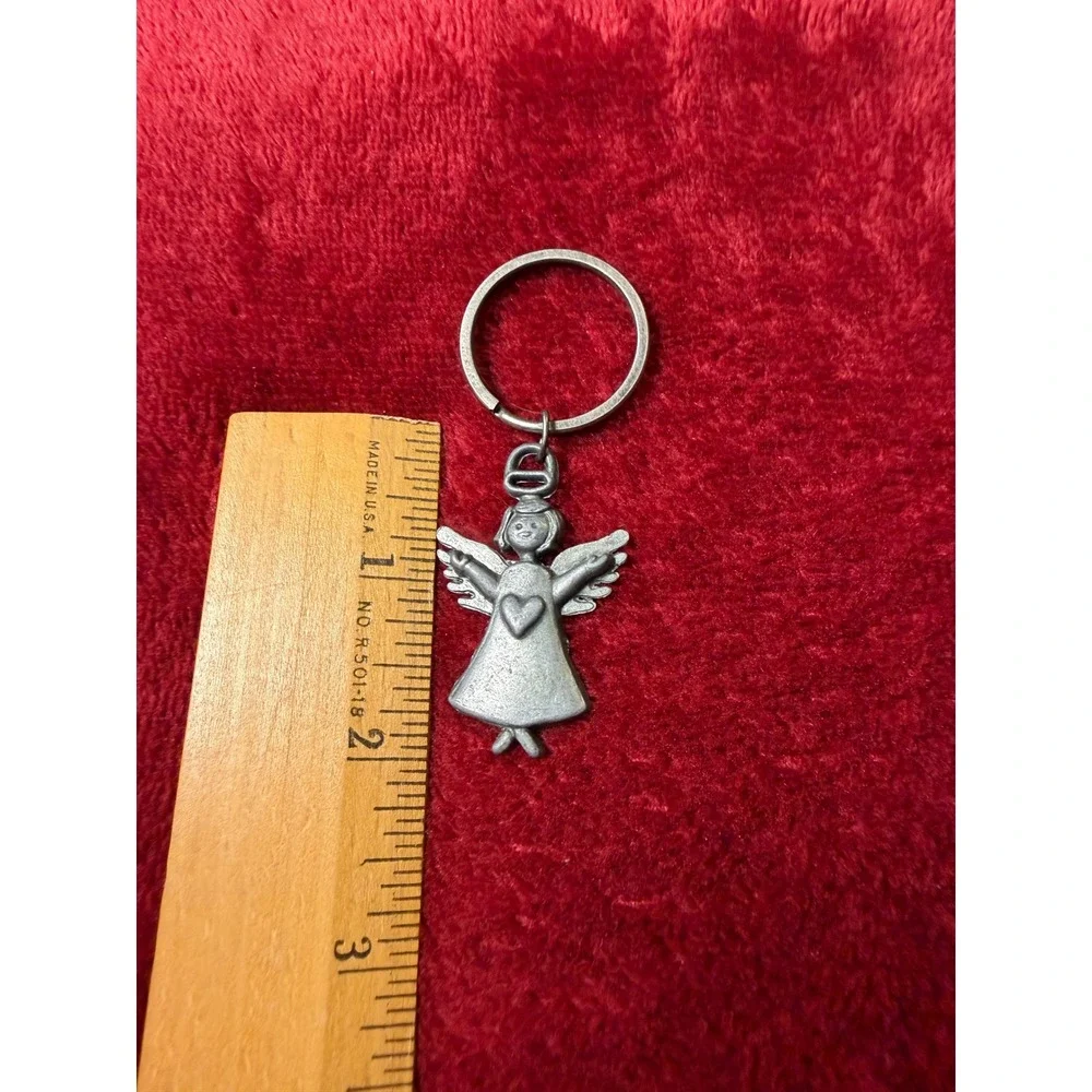 Vintage Style Pewter Angel Keychain Heart Halo Guardian Angel Bag Charm Silver